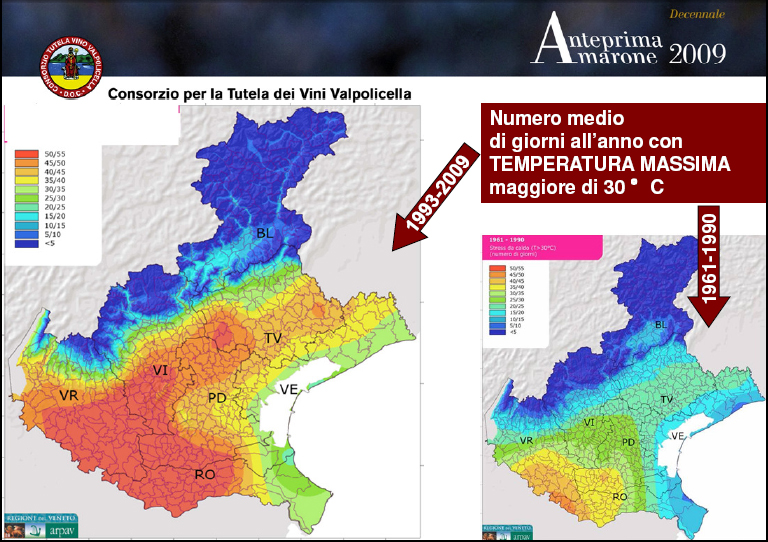 Numero medio di giorni all'anno con temperatura massima maggiore di 30&deg;C