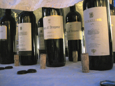 Le bottiglie in degustazione alla cena