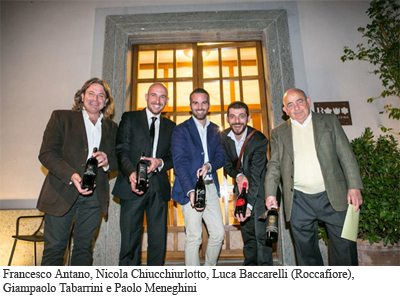 Nella foto: Francesco Antano (Colle Allodole), Nicola Chiucchiurlotto (Madrevite), Luca Baccarelli (Cantina Roccafiore), Giampaolo Tabarrini (Tabarrini) e Paolo Menghini (Villa Mongalli).