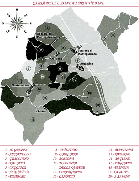 Carta delle zone di produzione del Nobile di Montepulciano