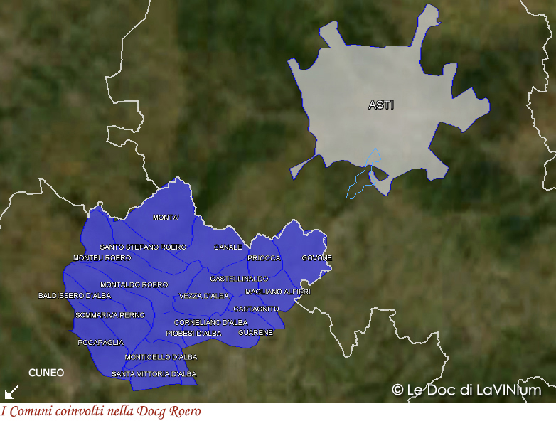 I comuni coinvolti nella Docg Roero
