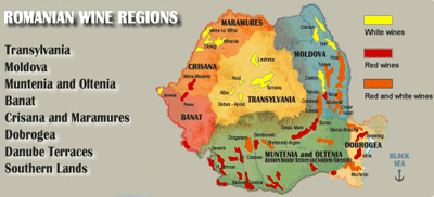 Carta delle regioni vinicole della Romania