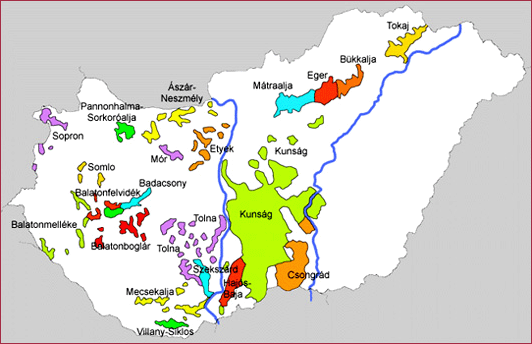 Mappa vinicola dell'Ungheria