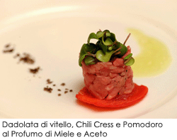 Dadolata di vitello, Chili Cress e Pomodoro al Profumo di Miele e Aceto