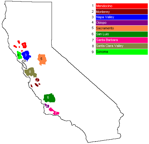 Lavinium - Le zone vinicole della California