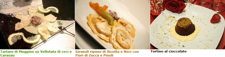 Tartare di Muggine, Girasoli ripieni, Tortino al ciccolato