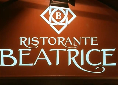 L'insegna del ristorante Beatrice nel film 