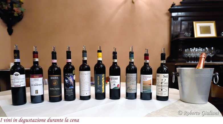 I vini in degustazione durante la cena