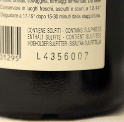 numero di lotto sulla retroetichetta