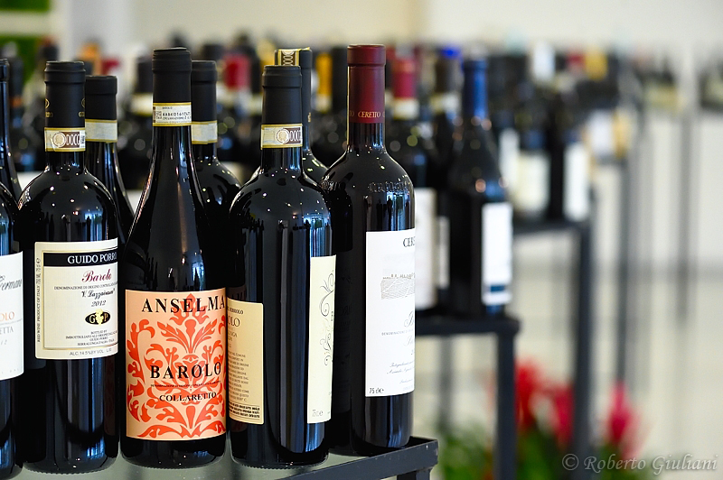 Etichette di Barolo esposte