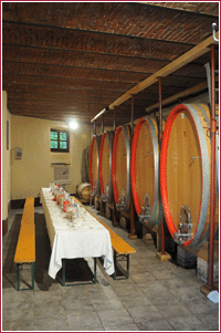 uan tavola imbandita in cantina
