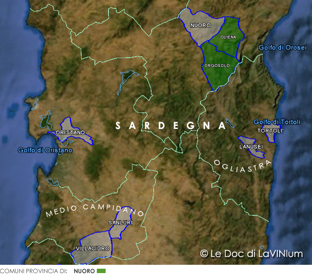 Zona di produzione Cannonau di Sardegna "Oliena o Nepente di Oliena"