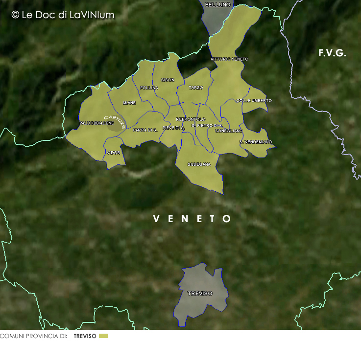 Zona di produzione Conegliano Valdobbiadene - Prosecco o Conegliano - Prosecco o Valdobbiadene
