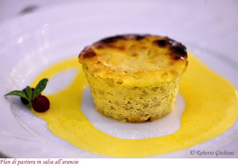 Flan di pastiera e salsa di arancia