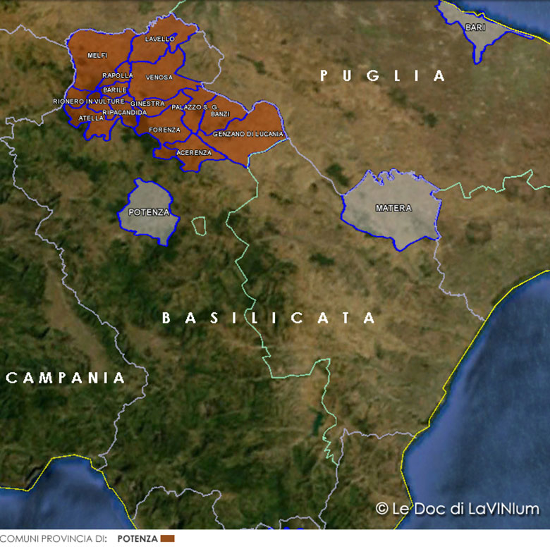mappa vino docg Aglianico del Vulture Superiore