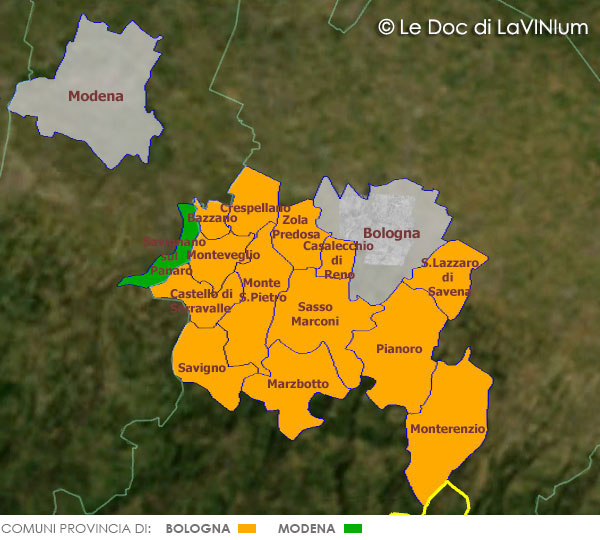 Mappa Colli Bolognesi Pignoletto Docg
