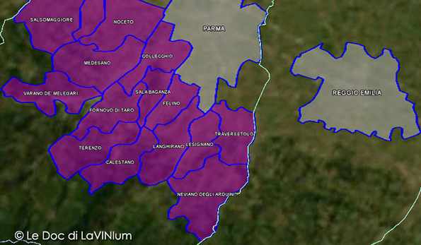 cartina vino doc colli di parma