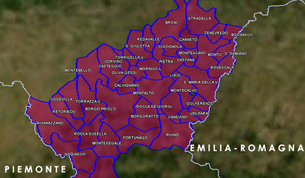 mappa vino doc Bonarda dell'Oltrepò Pavese