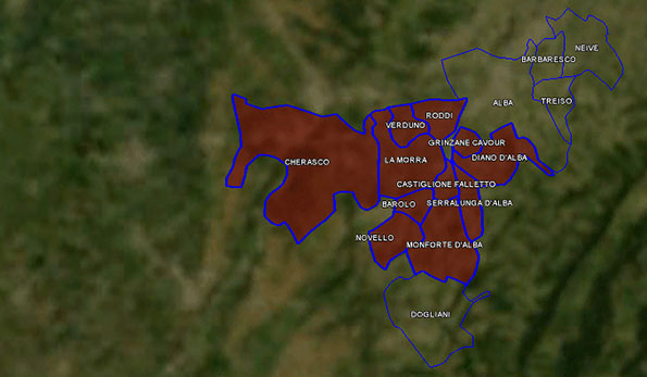Mappa denominazione di origine controllata e garantita vino Barolo