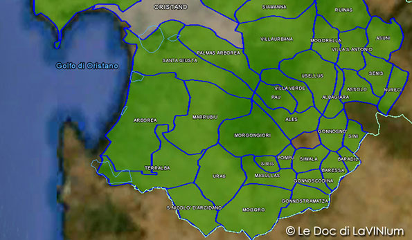 mappa vino doc Arborea