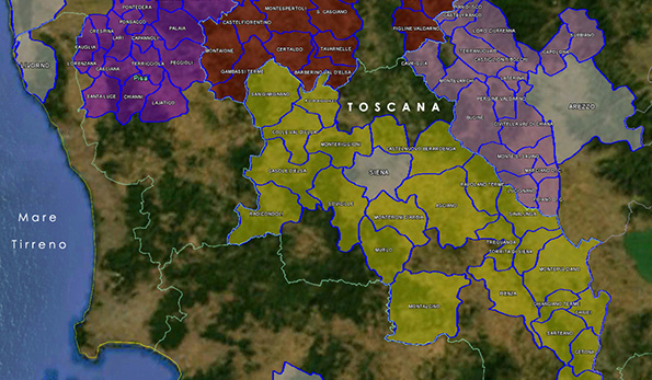 Mappa comuni vino doc Colli dell'Etruria Centrale
