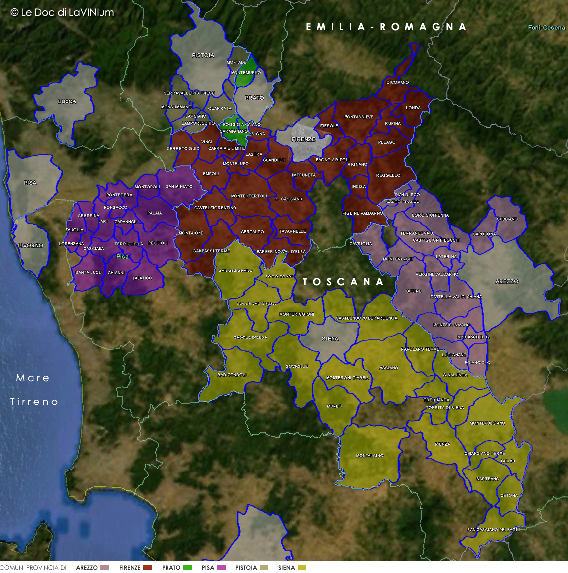 mappa comuni vino doc Colli dell'Etruria Centrale