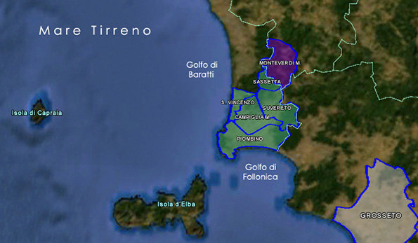 mappa vino docg Val di Cornia Rosso