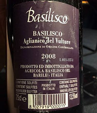 Aglianico del Vulture 2008 Basilisco