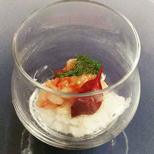 Gambero rosso di Mazara su sorbetto al limone e finocchietto