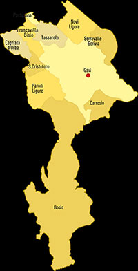 Il territorio con gli 11 comuni della Docg