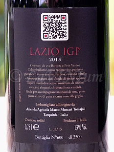 Etichetta posteriore Pantaleone 2015 Muscari Tomajoli