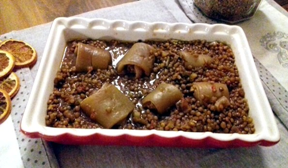 Lenticchie di Colfiorito con involtini di cotenne di maiale