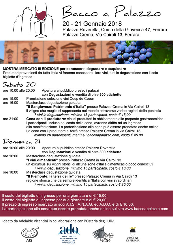 Locandina Bacco a Palazzo 2018