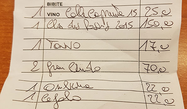 Scontrino ristorante Piazzetta Milù