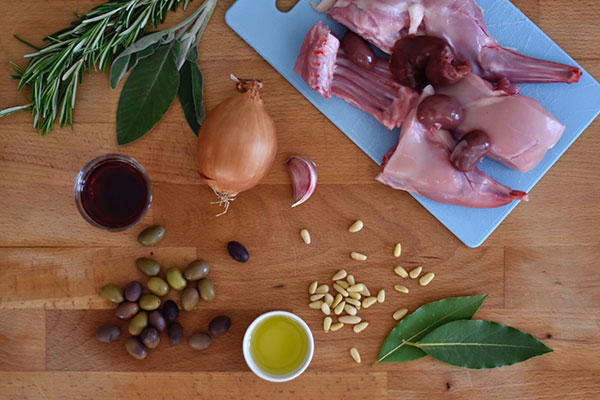 Ingredienti per il coniglio lla ligure
