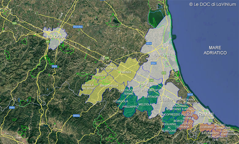 Mappa vino Doc Romagna Pagadebit