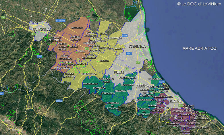 Mappa vino Doc Romagna Trebbiano, Bianco Spumante, Rosato Spumante