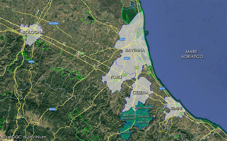mappa vino doc Romagna sottozona Mercato Saraceno