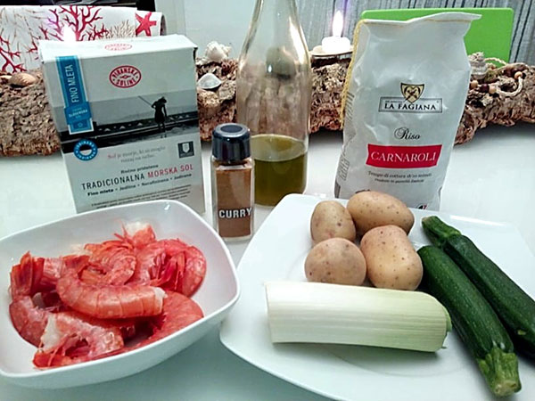 ingredienti per ricetta Gamberi con verdure