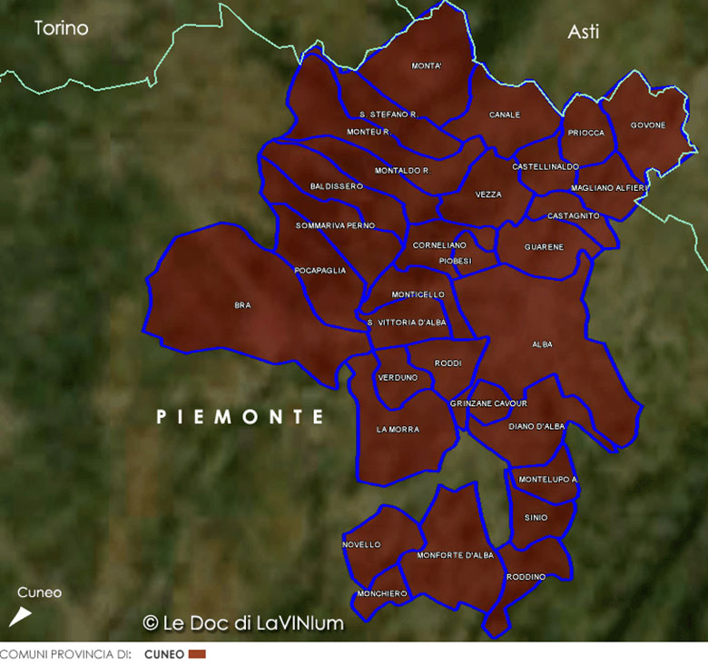Mappa vino Doc Nebbiolo d'Alba
