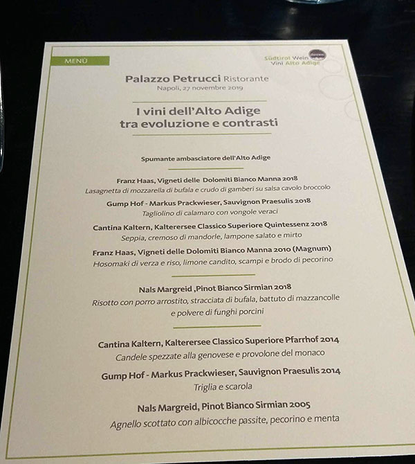 Il menu di Palazzo Petrucci