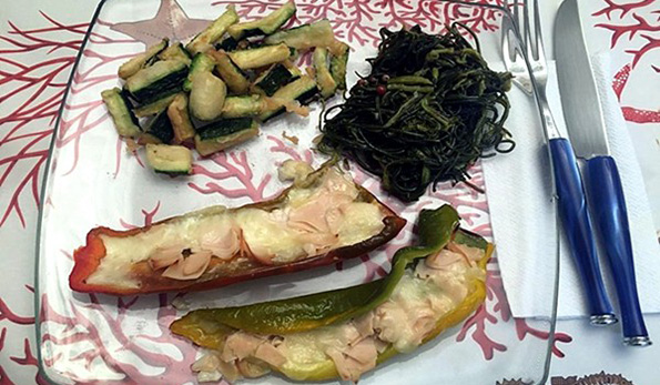 verdure con agretti, peperoni e zucchine