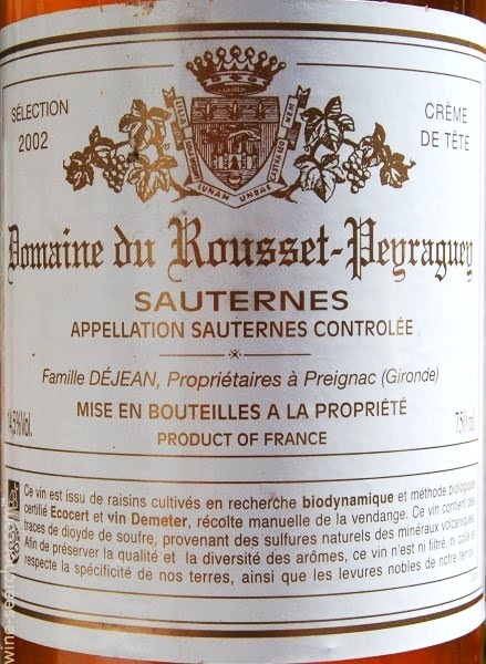 etichetta Sauternes crème de tête Selection 2002 Domaine Rousset Peyraguey