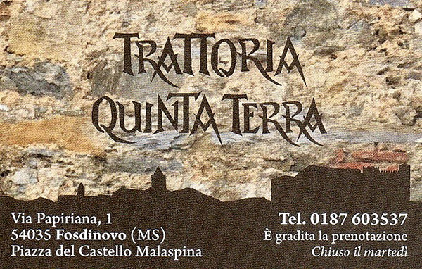 Biglietto trattoria Quinta Terra