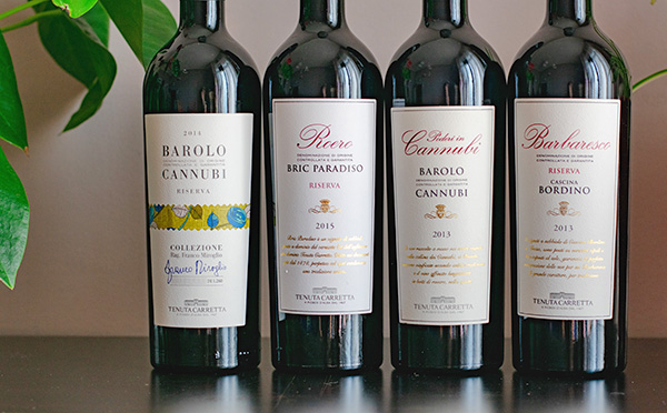 I quattro vini in degustazione della Tenuta Carretta. Foto Danila Atzeni