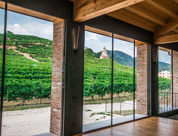 Merotto Space, veduta sui vigneti dalla sala di degustazione