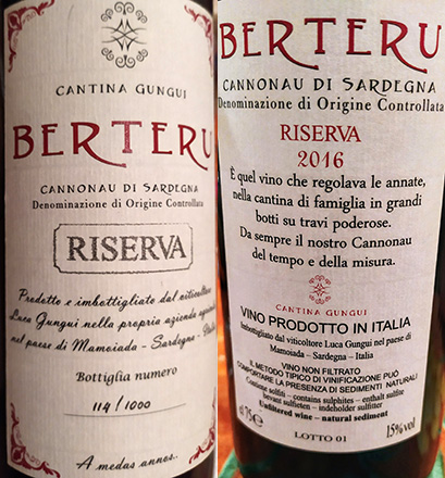 Cannonau di Sardegna Berteru Riserva 2016 Cantina Gungui