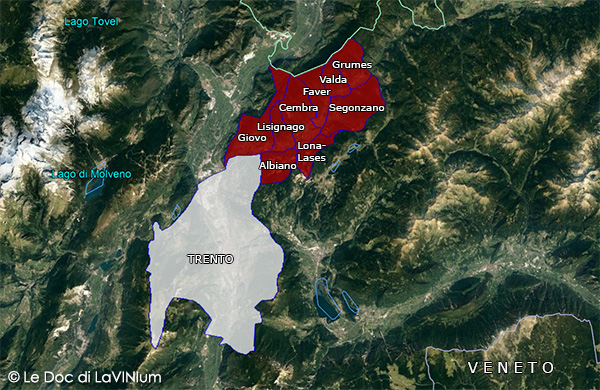 mappa vino doc Trentino sottozona Valle di Cembra o Cembra