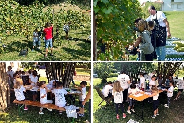 I bambini in azienda per l'annuale festa della vendemmia