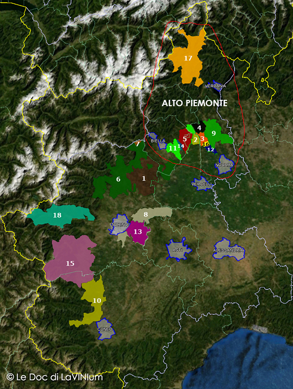 cartina vini Doc Piemonte